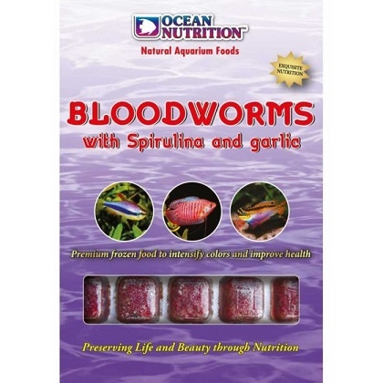 Hrana pesti acvariu congelata Ocean Nutrition Bloodworms cu Spirulina si usturoi 100 g