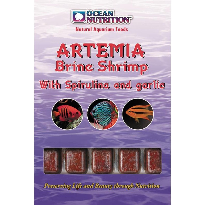Hrana pesti acvariu congelata Ocean Nutrition Artemia Brine Shrimp cu spirulina si usturoi 100 g
