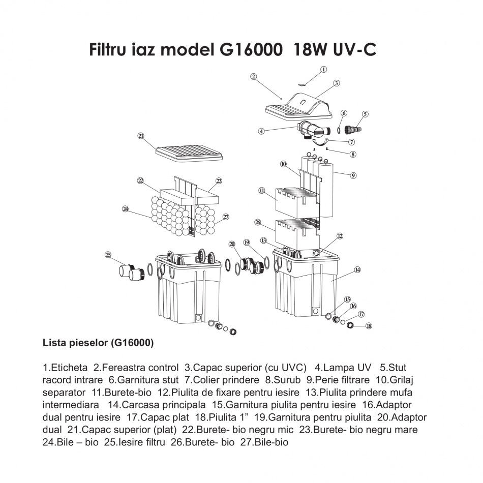 Set filtru iaz Hailea G16000-S1 18W UVC